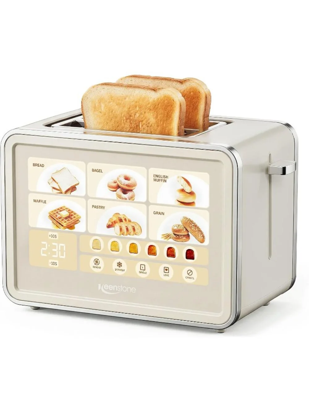 2 Slice Cream Smart Touch Screen Large Glass Touch Display Defrost Toaster